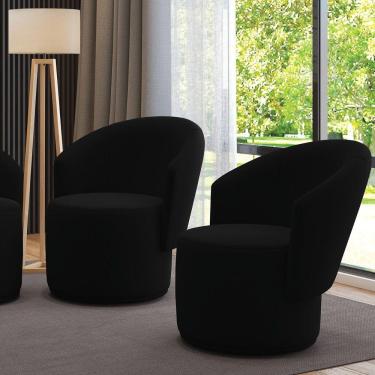 Imagem de Poltrona Decorativa Orgânica Fixa Para Sala Kit 2 Malu Suede Preto M11 - D'rossi