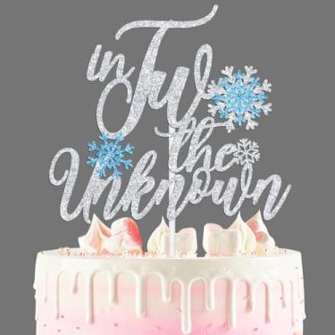 Imagem de In Two the Unknown Cake Topper, Winter 2nd Birthday Cake Decor, Snowflake Two, Frozen Winter Wonderland Christmas Xmas Baby’s 2nd Birthday Baby Shower Party Decorations Supplies