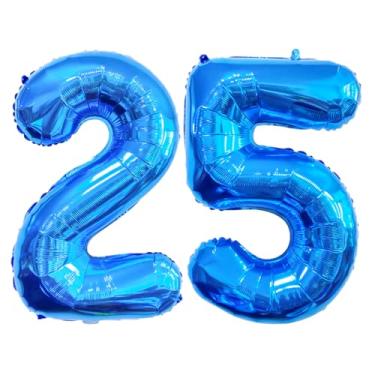 Imagem de GFIURNJVVBJH Balão gigante com 25 números, número de 81 cm, para decoração de festa de 25 anos, casamento, aniversário, formatura, celebração, festa, azul, 25