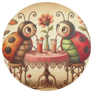 Imagem de Jogo americano redondo para festa de chá joaninha, conjunto de 1 tapete redondo de PVC para mesa de jantar de 38 cm resistente ao calor para festa de Natal