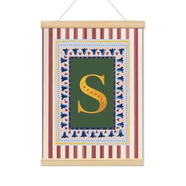 Imagem de TFKFJLF Decoração de quarto infantil vintage Boho inicial S, arte de parede em tela de flores personalizada, decoração vintage para berçário, arte de parede mexicana floral para decoração de parede de