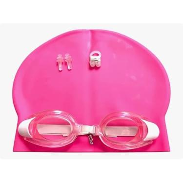 Imagem de Kit Natação Mergulho Infantil Óculos de Piscina Touca Protetor Nariz Ouvido (Rosa)