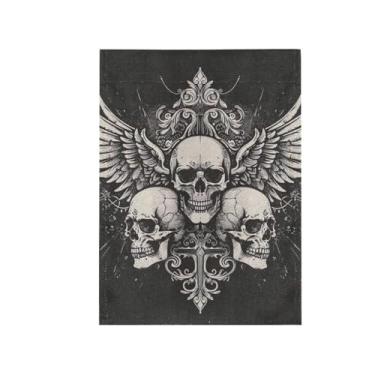 Imagem de Bandeiras pretas com asas de caveiras para fora, bandeiras de jardim grandes 71 x 101 bandeiras de dupla face para decoração externa