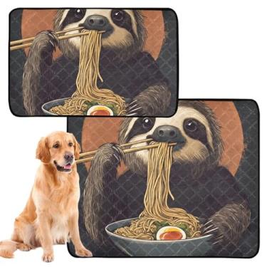 Imagem de TSENQUE Engraçado Preguiça Comendo Ramen Preto Pet Pee Pads para Cães Tapete Impermeável para Gaiola de Cachorro Tapete para Animais de Estimação Absorvente, Médio + Grande, Conjunto de 2