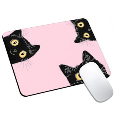 Imagem de Mouse pad rosa fofo gato preto pequeno, mouse pad de computador para mesa, base de borracha antiderrapante, mouse portátil para laptop, 24 cm x 20 cm design quadrado para casa e escritório acessórios