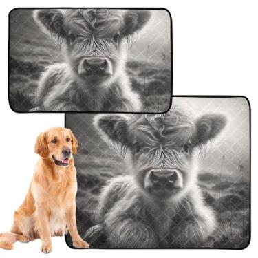 Imagem de TSENQUE Tapetes laváveis para animais de estimação, à prova d'água, tapete de cercadinho fofo de vaca Highland cinza reutilizável para animais de estimação, tapete absorvente, pequeno x pacote com 3