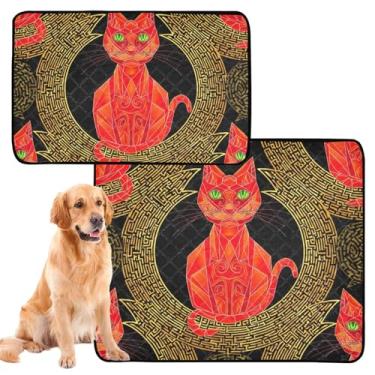 Imagem de Almofada reutilizável estilizada de gato vermelho preto para gatos lavável para cães tapete impermeável para cães e filhotes de cachorro treinamento à prova de vazamento, médio + grande, conjunto de 2