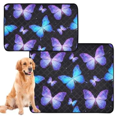 Imagem de TSENQUE Almofadas de xixi para cães, lavável, impermeável, tapete para cercadinho para cães, vibrante, azul, roxo, borboletas, preto, reutilizável, para gatos, absorventes de parto, pequeno, pacote