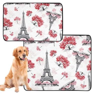 Imagem de Almofadas de xixi para cães, à prova d'água, para cães, torre Eiffel, preto, branco, árvores, gatos, reutilizáveis, almofadas de treinamento de filhotes para cães, pacote com 3 unidades