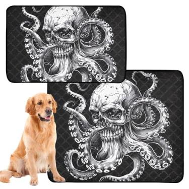 Imagem de Almofada de xixi de caveira de polvo preto e branco reutilizável lavável para cães, impermeável, tapete de treinamento de cachorro, absorvente, pequeno x pacote com 3