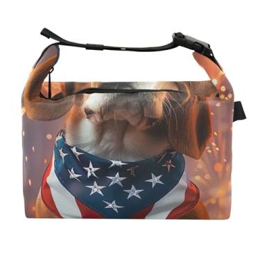 Imagem de TSENQUE Lancheira personalizada com bandeira americana para cães Beagle reutilizável para trabalho rosa linda bolsa isolada para o trabalho