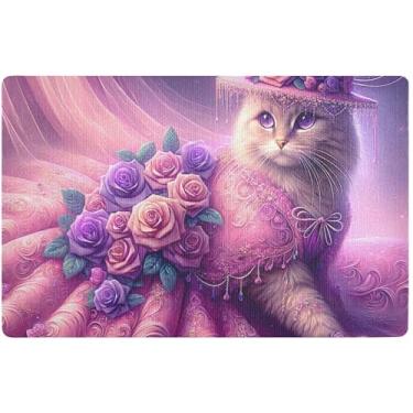 Imagem de TSENQUE Tapete de porta personalizado engraçado gatinho rosa outono decoração de varanda engraçada, tapetes de entrada tapetes antiderrapantes para casa lavável, 81 cm x 50 cm