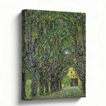 Imagem de Arte de parede em tela de paisagem de caminho de árvore, impressão de pintura a óleo impressionista country europeu, decoração de parede verde avenida jardim para entrada, sala de estar, quarto, 20 x