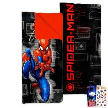 Imagem de Conjunto de saco de dormir do Homem-Aranha Marvel para meninos - Pacote de saco de dormir Spider-Man 137 x 132 cm, adesivos, mais | Saco de dormir com toque de seda do Homem-Aranha