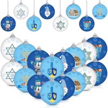Imagem de Simgoing 16 peças de enfeites de bola de Hanukkah 6 cm Chanucá árvore judaica decoração plástico branco e a estrela de Davi menorá hexagrama enfeite para pendurar na árvore de Natal, casa, decoração