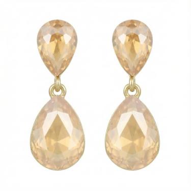 Imagem de Brincos com pingente de gota de cristal para mulheres, casamento, noiva, brilhante, strass, vidro, gota d'água, corte princesa, brinco de pingente, joia delicada para dama de honra, 34*13mm, Metal