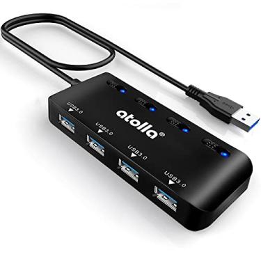 Imagem de Hub USB Atolla, divisor de hub USB 3.0 de 4 portas, extensor USB ultrafino com interruptores de alimentação LED individuais e cabo de 6 m