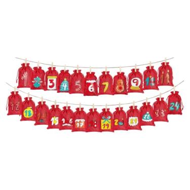 Imagem de Nishiyuenyi Conjunto de 24 Sacolas de Calendário Do Advento de Natal com Cordão para Doces, Sacolas de para Recepção, Porta, Quartos Infantis E Lareira, Vermelho, Tamanho real