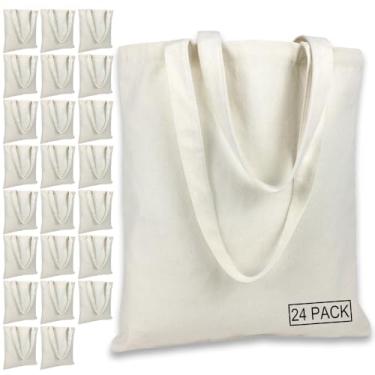 Imagem de BUOGIO Sacola de lona lisa a granel, sacolas de compras reutilizáveis em branco de 293 ml para impressão personalizada, promocional, presentes (24, natural)