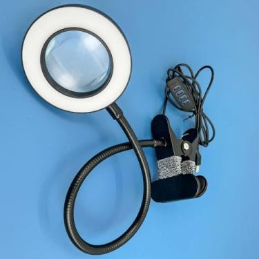 Imagem de Lâmpada de mesa de lupa com grampo, 12 níveis de brilho, 3 modos de cor para leitura, artesanato, pintura, trabalho próximo