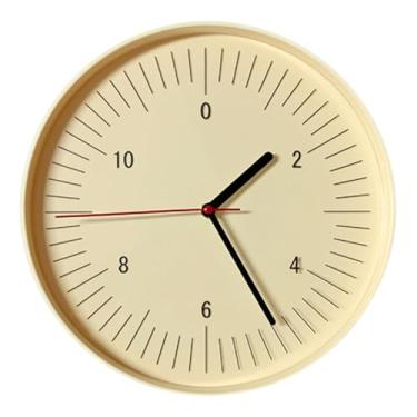 Imagem de MotiveTech Relógio de parede redondo, leve, com grandes números arábicos, ideal para decoração de quarto infantil, sala de estar, cozinha, café ou bar, Bege