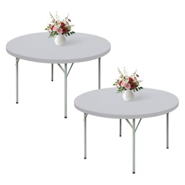 Imagem de Wolkemer Pacote com 2 toalhas de mesa prateadas de 1,5 m com bordas elásticas redondas de 152 cm, capa de mesa elástica de elastano com tecido lavável na máquina para festa de casamento, piquenique
