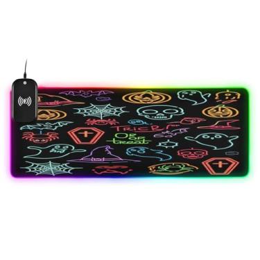 Imagem de CEBUGI Mouse pad de carregamento sem fio colorido Boo 15 W rápido para jogos com 14 iluminação LED RGB para jogos, PC, laptop, mesa 80 x 30 cm