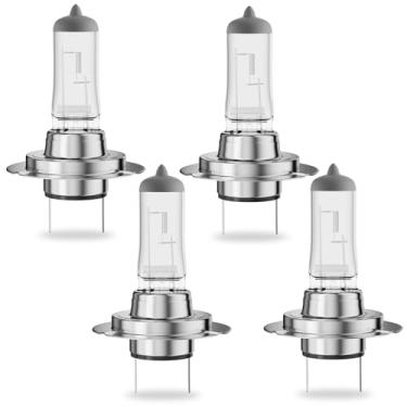 Imagem de OKOENIEO Lâmpadas de farol de halogêneo H7, 12V 55W, 4000 lúmens, 3800K, sem brilho, farol alto, lâmpadas de farol para carro, lâmpadas de neblina, farol baixo e farol alto, pacote com 4