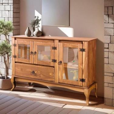 Imagem de Balcão Buffet Aparador 3 Portas 1 Gaveta Madeira Maciça Mel