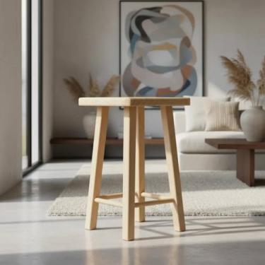 Imagem de Banquinho Banqueta de Madeira Pinus Cru 40cm Resistência e Qualidade Cagema