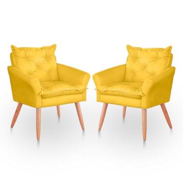 Imagem de Kit 02 Cadeira Poltrona para Sala e Quarto Confortável e Reforçada (Amarelo)