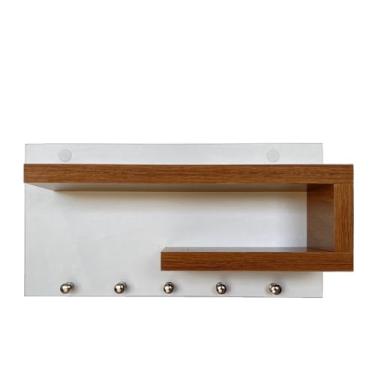 Imagem de Porta Chaves com Prateleiras para Oculos e Carteira Mdf - Ideal para Entrada, Quarto ou Escritório(Branco/Freijó)