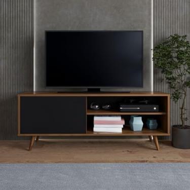 Imagem de Rack Estante Multifuncional para TV até 43 Polegadas – Design Moderno e Retrô com Pés de Madeira(Preto)