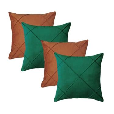 Imagem de Almofadas Cheias em Suede Drapeada 45x45cm Decorativas Sala Quarto Sofá(2 TERRACOTA + 2 VERDE)