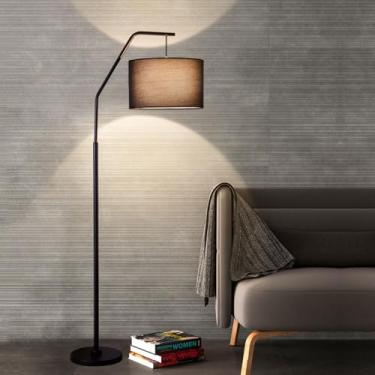 Imagem de Luminária de chão nórdica moderna - Luminária de ferro preta com 175 cm de altura, cúpula de tecido de 38 cm, soquete para lâmpada E27, acabamento em pintura eletrostática para sala de estar