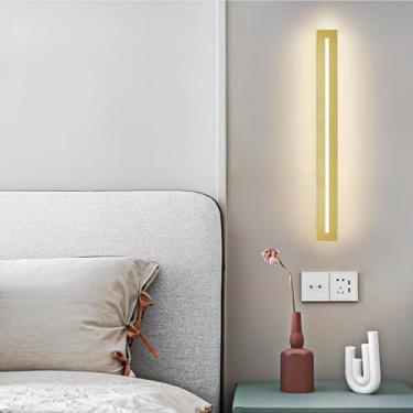 Imagem de GZZBMY LED apliques de parede moderno design metal alumínio candeeiros de parede minimalistas longa interior iluminação para quarto cabeceira sala de estar corredor escadas (luz neutra dourada, 120 cm