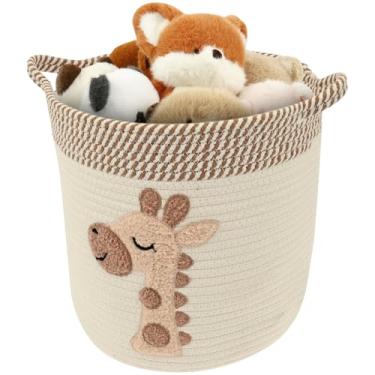 Imagem de Cesta de armazenamento de girafa para berçário, cesto grande de corda de algodão de 30,5 x 28 cm com patch de feltro macio para animais, cesta de armazenamento de brinquedos de corda de bebê para