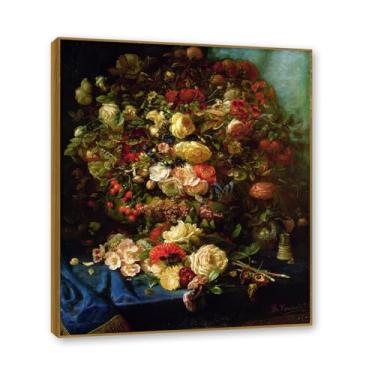 Imagem de Moldura de teca. Arte em tela floral country, pintura botânica vintage de natureza morta, decoração de parede de cozinha de fazenda emoldurada para sala de jantar. B40. 60 x 72 cm-23,6 x 28,3 pol