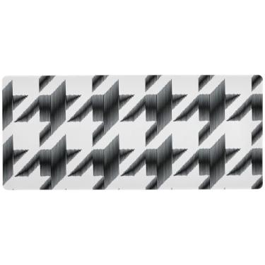 Imagem de Tapete de mouse Houndstooth preto branco chique para mesa para jogos e uso no escritório, mouse pad grande, 90 x 40 cm, superfície lisa e antiderrapante