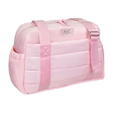 Imagem de WOLT Bolsa de ginástica pequena para mulheres, bolsa de ginástica de 35,5 cm com bolso úmido e seco, bolsa esportiva acolchoada para viagens de fim de semana, rosa