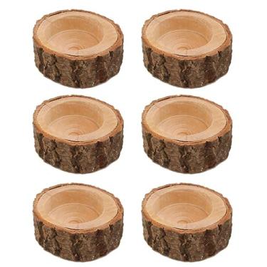 Imagem de Pacote com 6 castiçais rústicos de madeira para exibição de mesa, para decoração sazonal para Natal, Halloween, Hanukkah, Ação de Graças, Dia dos Namorados