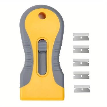 Imagem de Raspador de fogão de cerâmica, ferramenta de limpeza de vidro para fogão com 5 lâminas de aço inoxidável – placas de indução e cerâmica com acabamento brilhante, 1 rodo + 5 cabeças de substituição