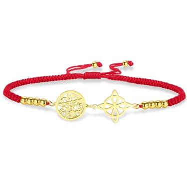 Imagem de VASSAGO Pulseira com nó de bruxa Tetragrama pulseira pentagrama nó celta pingente nome de Deus ajustável corda trançada proteção bruxaria joias pagãs para mulheres e homens, Einheitsgröße, Aço