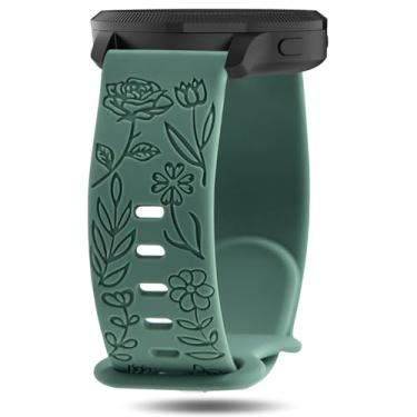 Imagem de Inhosper Pulseiras com gravação floral compatível com Garmin Vivoactive 6/5/3/Venu/Venu Sq/Venu 2 Plus, pulseira de substituição de silicone macio de 18 mm para Garmin Forerunner 55/165/245/645