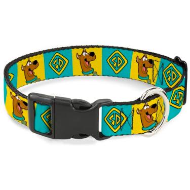 Imagem de Coleira para animais de estimação Scooby Doo, fivela de plástico para coleira de cachorro, blocos de pose e etiqueta de cachorro Scooby Doo amarelo azul, 18 a 21 cm de largura