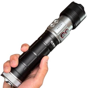 Imagem de Lanterna Tática Potente Longo Alcance Recarregável USB LED Alto Brilho Zoom Ajustável Prova D'água IPX4 Indicador de Bateria Para Caça Pesca Camping Segurança Patrimonial e Emergência