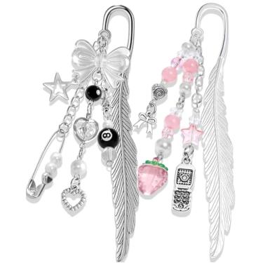 Imagem de Buleens Pacote com 2 marcadores de livro para mulheres lendo – Marcadores de livros para leitores, lindos marcadores de página de metal personalizados Y2K de morango com pingentes, lindos acessórios