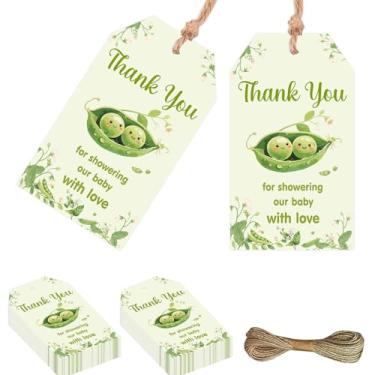 Imagem de Etiquetas de agradecimento para chá de bebê Two Peas in a Pod 50 peças – lembrancinha de festa de gêmeos para decorações de sacolas de presente | Verde Thank You for Showering Our Baby With Love
