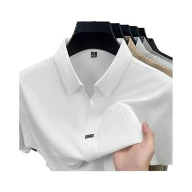 Imagem de Camisa Polo Masculina De Verão Em Seda Gelada, Manga Curta, Sem Botões