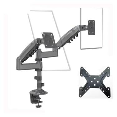 Imagem de H180 43.2 cm - 68.6 cm mola a gás braço suporte de mesa monitor duplo movimento completo LCD TV suporte 2-9 kg braçadeira braço longo ilhós (com adaptador)